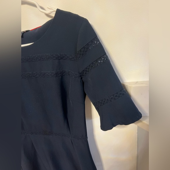 Tommy Hillfiger A-Line Midi Length  Short Sleeve Lace Detail Navy Blue Dress 2 - Picture 3 of 13
